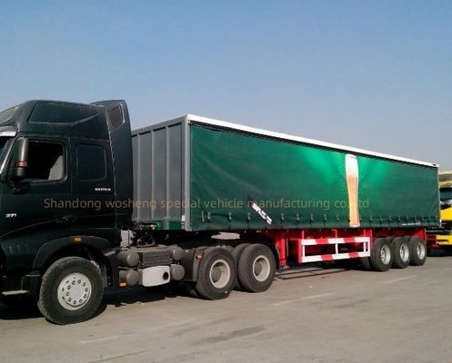 Wosheng 3 Axles 40ft 45ft PVC 텐포린 커튼 사이더 반 트레일러 공기 서스펜션
