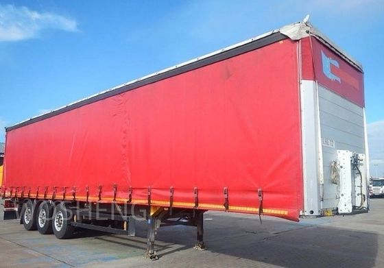 트럭 40-50톤 3 축 40ft 45ft 레드 커튼 사이드 슬라이딩 반 트레일러 PVC 텐과 함께