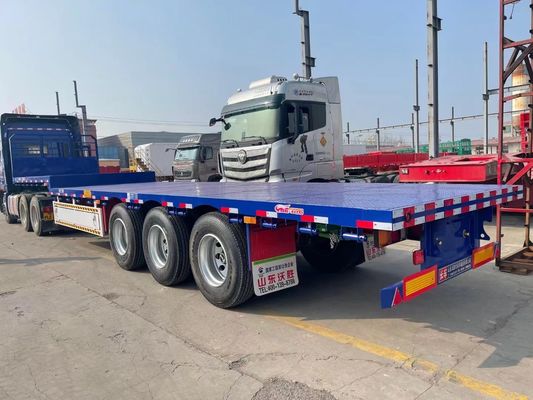 60T 3/4 Axles 전송 컨테이너 강철 평면 트럭 트레일러 대용량 화물