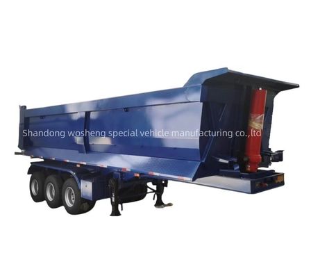 Wosheng 3/4/5 Axles Blue 수압 후방 덤프 반 트레일러 운송용 끝 굽기