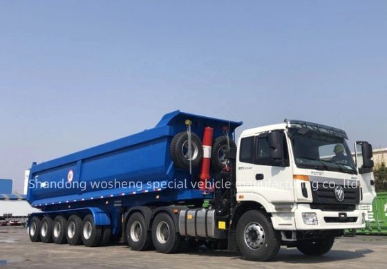 Wosheng 3/4/5 Axles Blue 수압 후방 덤프 반 트레일러 운송용 끝 굽기