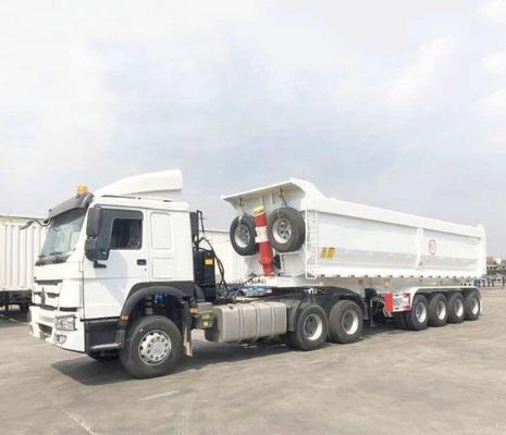 중량 착륙 기어 28t WS 4 Axles 큰 부하를위한 수압 후방 덤프 반 트레일러