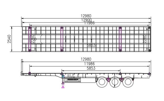 20T-80T 3 축 화물 트레일러 12400*2610*1550mm 화물을 운송하는 평면 반트레일러