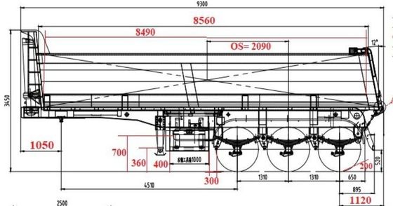 WS U Shape 40-45 CBM 3-Axle End Unload 수압 팅퍼 후면 덤프 트럭용 반트레일러