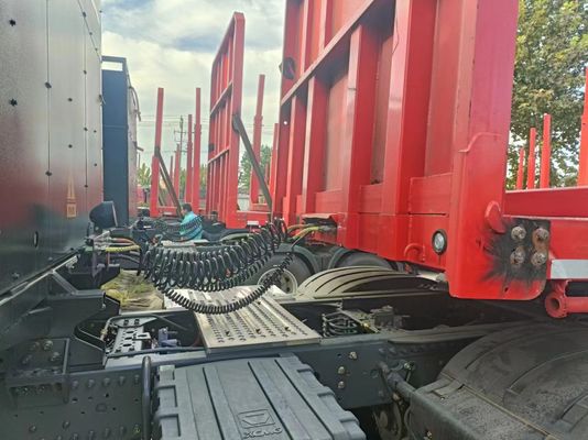 80T 평면 목재 또는 로그 로더 측면 기둥과 함께 반 트레일러 기계식 서스펜션