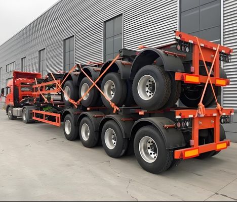 더 인기있는 빨간 노란색 색상 50T 3 축 골격 20ft 40ft 컨테이너를 위한 반 트레일러
